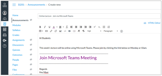 Microsoft Teams meetings with LMS integration 